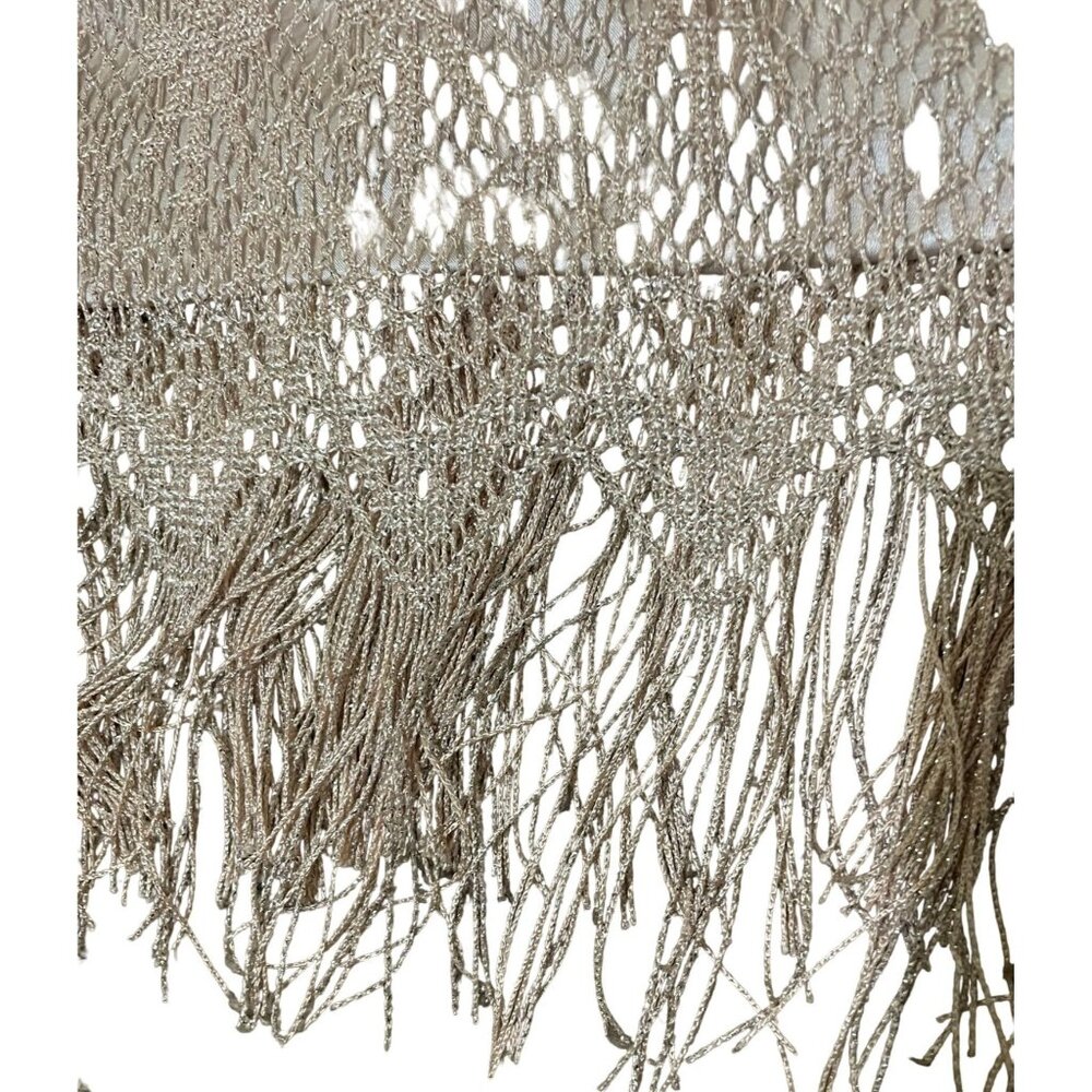 Katherine Kelly Dress Womens 8 Used Beige w/Silver Shimmer Fringe - Picture 14 of 16